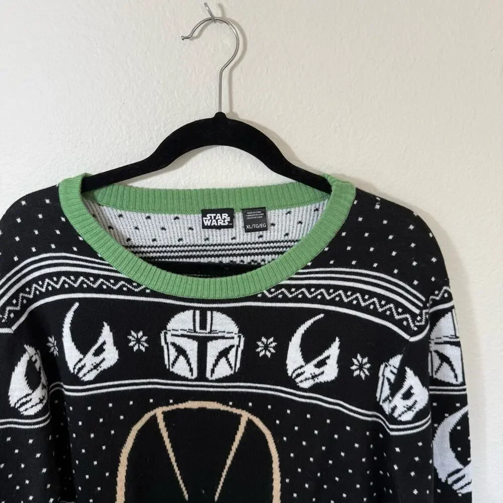 UNISEX STAR WARs Black and Green Sweater with Baby Yoda